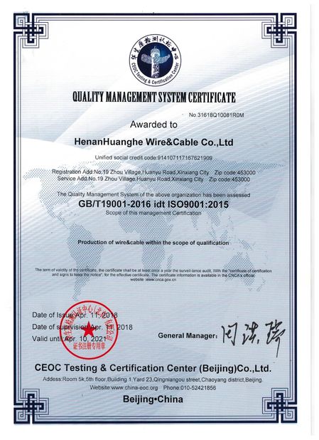 ประเทศจีน Henan Interbath Cable Co.,Ltd รับรอง
